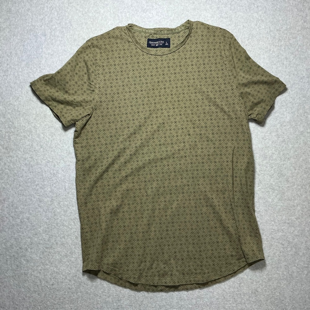 Abercrombie & Fitch Soft AF Tee Mens Large Olive Green Geometric Diamond Print